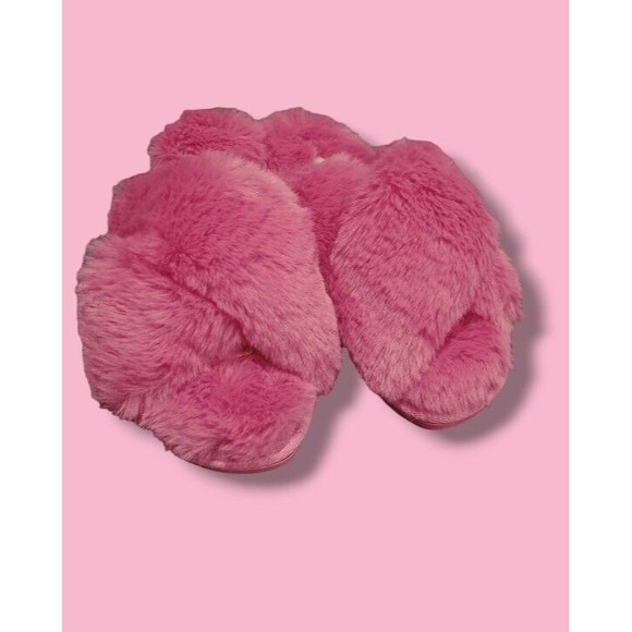 Flora Berry Rouge Super Soft Fuzzy Faux Fur Crossband Womens 7/8 House Slippers - Picture 3 of 16